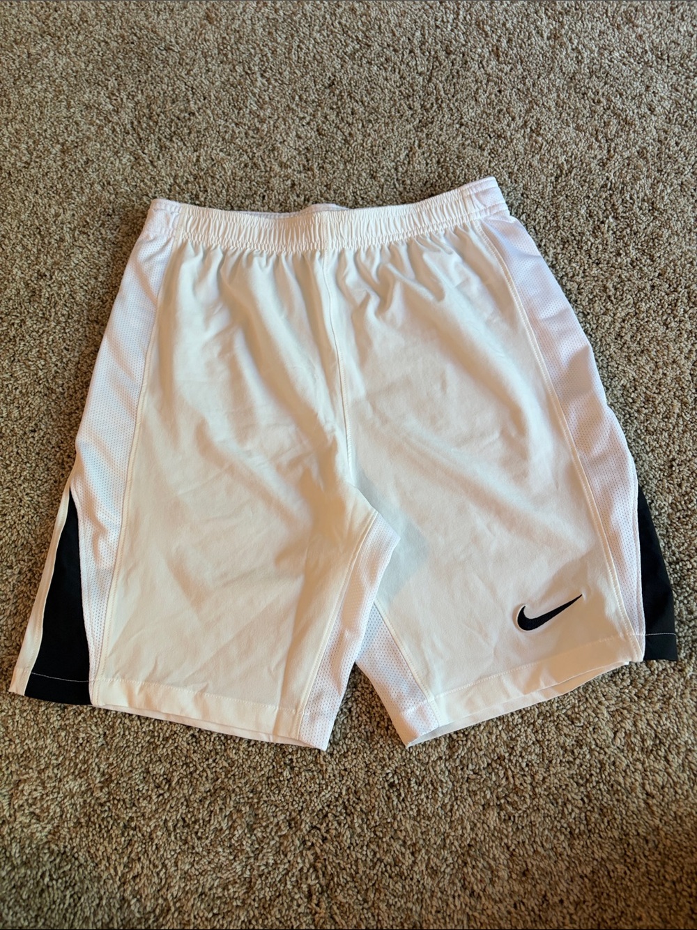 Nike White Athletic Shorts with Black Side Panels - Kids